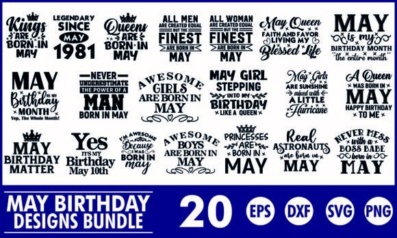 May Birthday SVG Designs Bundle T-Shirt Graphics