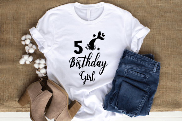 Mermaid 5th Birthday Girl – A Playful Graphic for T-Shirt Designs & Marketing Visuals