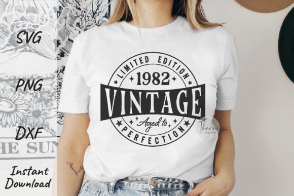 Vintage 1982 Sublimation Birthday Graphics for T-Shirt Designs